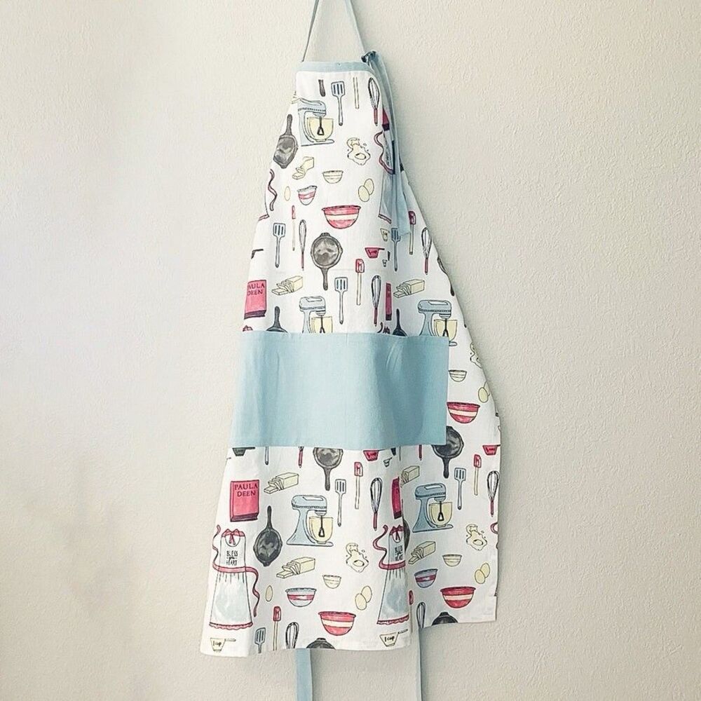 The Linen Press Paula Deen Cotton Bib Apron Adjustable Blue Pocket